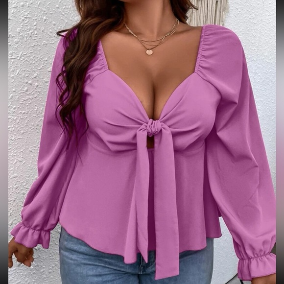 Boho sweetheart neck knot front peplum blouse - Picture 16 of 16